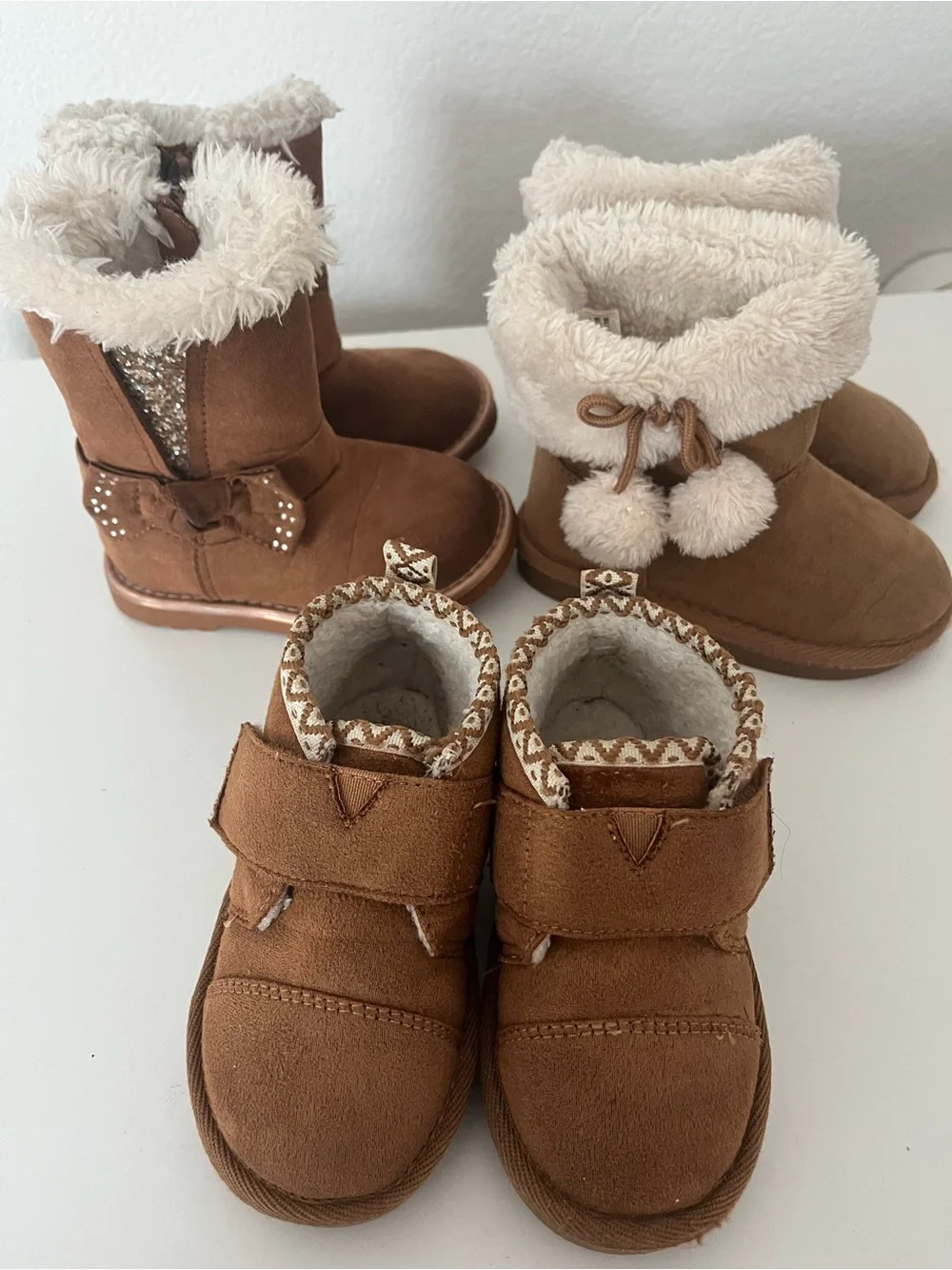 PAWZ Brown Kids Fleece-Lined Winter Boots with Pom Detail